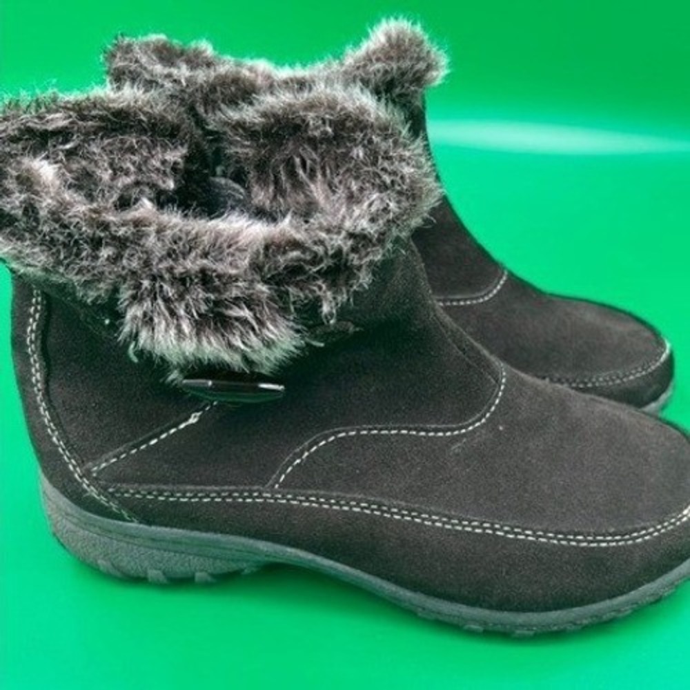 Khombu Gracie Boots Women 7.5 Brown Suede Faux Fur Trim Zipper Ankle Booties